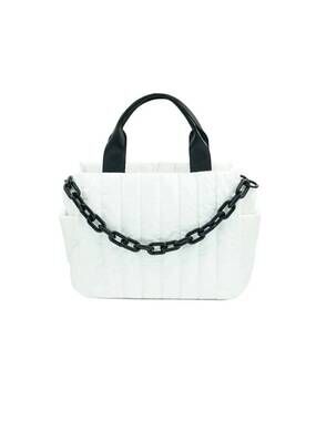 NEW BC HANDBAGS puffer tote bag with chain in white